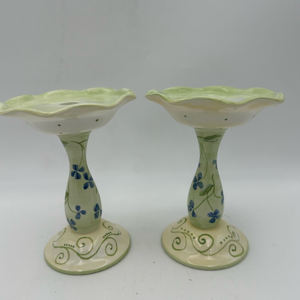 Tracy Porter Evelyn Collection Vintage Hand Painted Candle Holder 8” W/ Candles